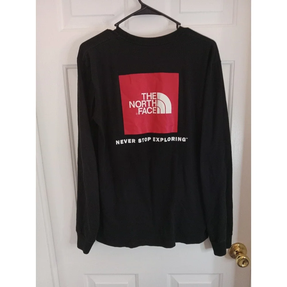 The North Face Long‎ Sleeve Crewneck Never Red Logo Exploring Black Mens Small